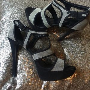 Jessica Simpson Black Suede Silver Mesh Heel
